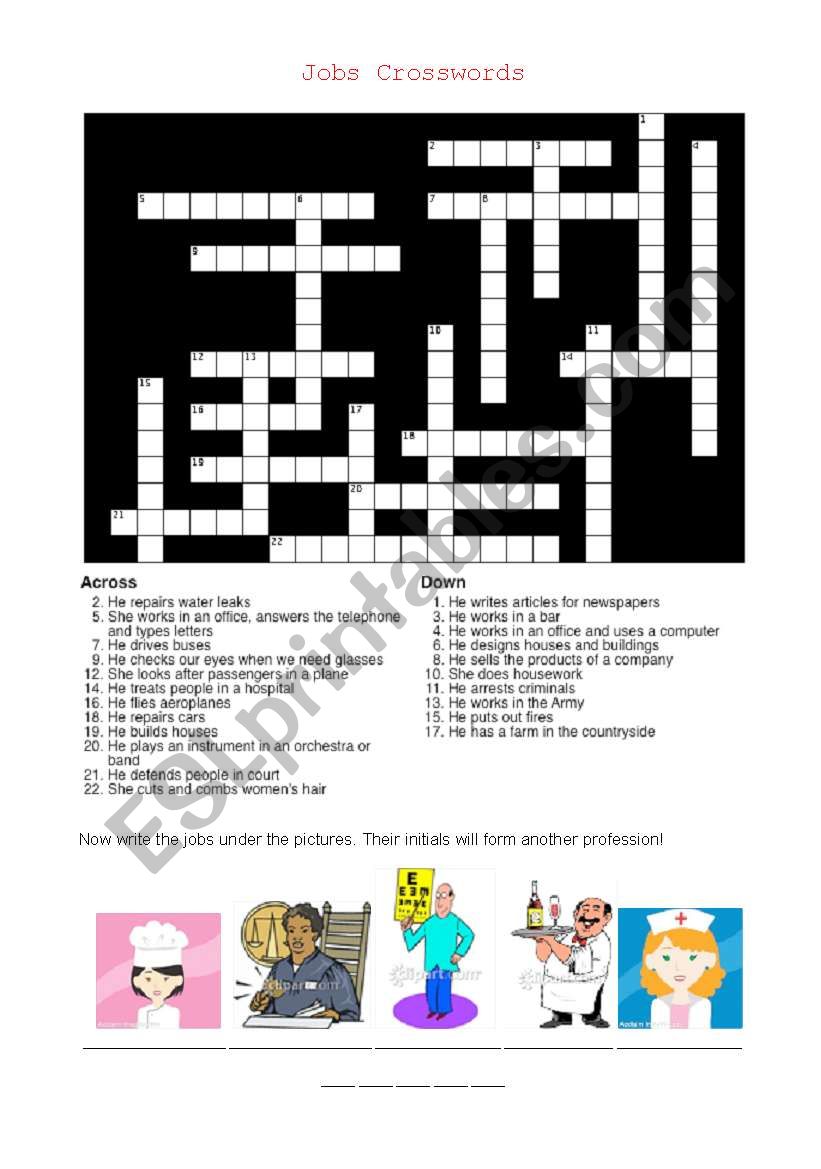 Jobs & Professions Crosswords worksheet