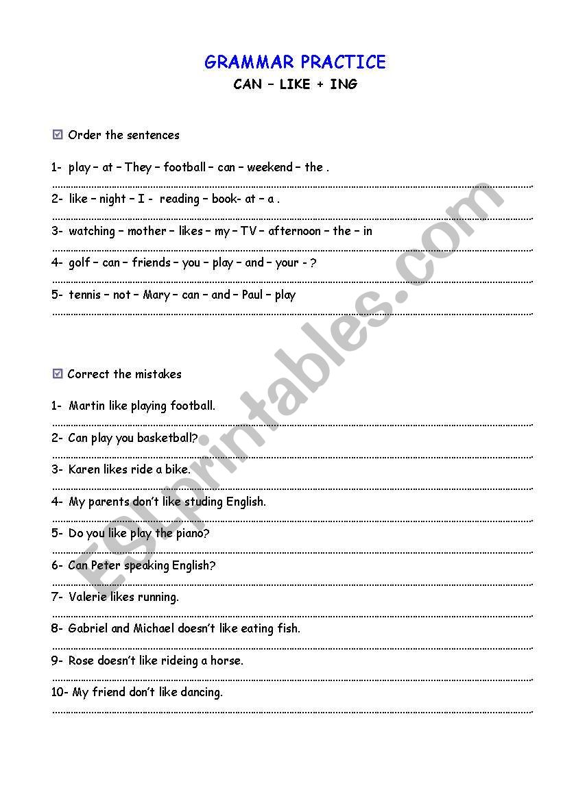 GRAMMAR PRACTICE worksheet