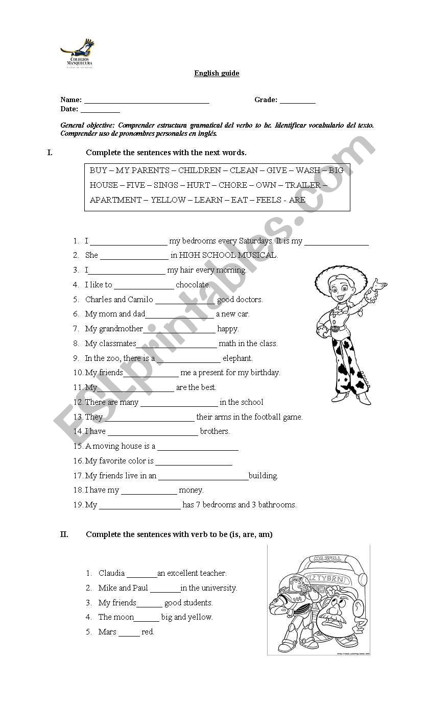 personal pronouns/ verb to be worksheet