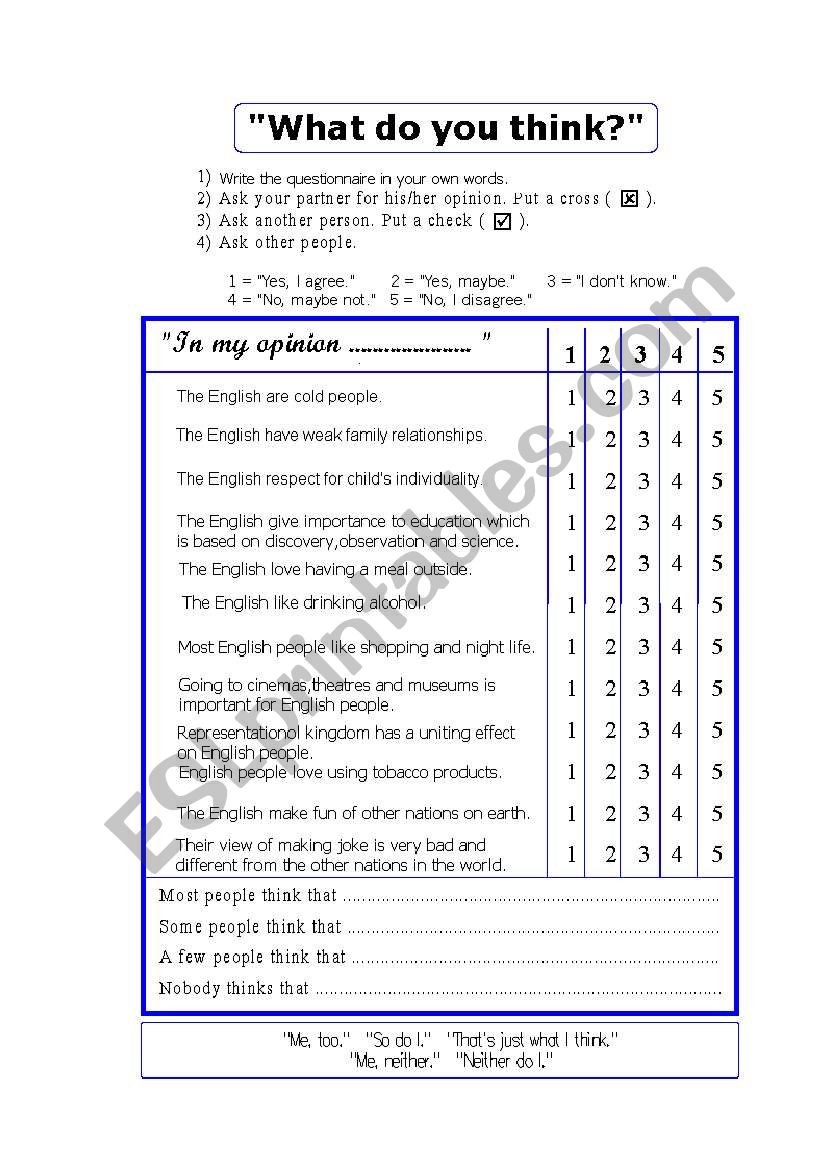 questionnairy worksheet