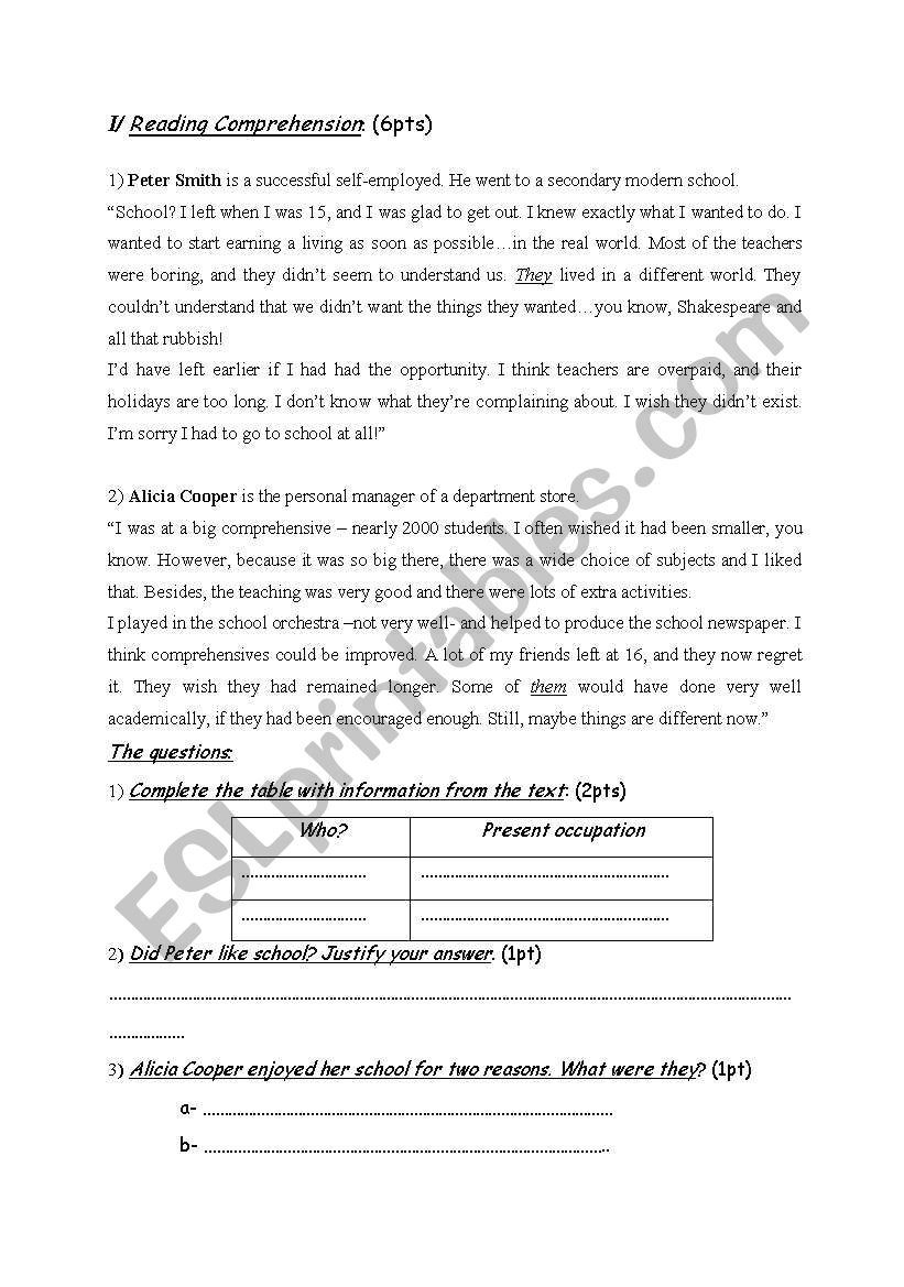 English test worksheet