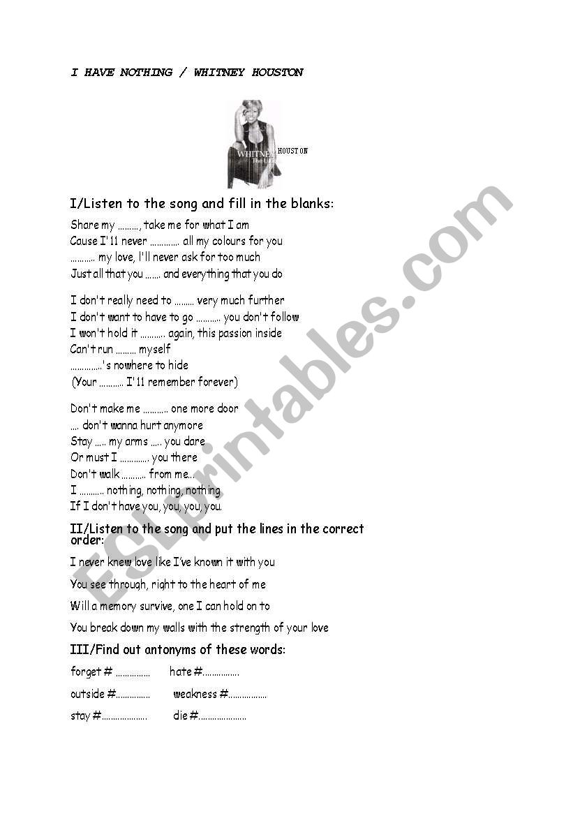 A song: I have nothing, by Whitney Houston