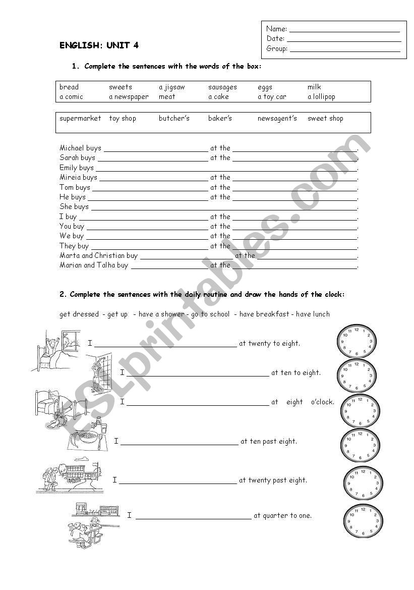 City places and time practise worksheet