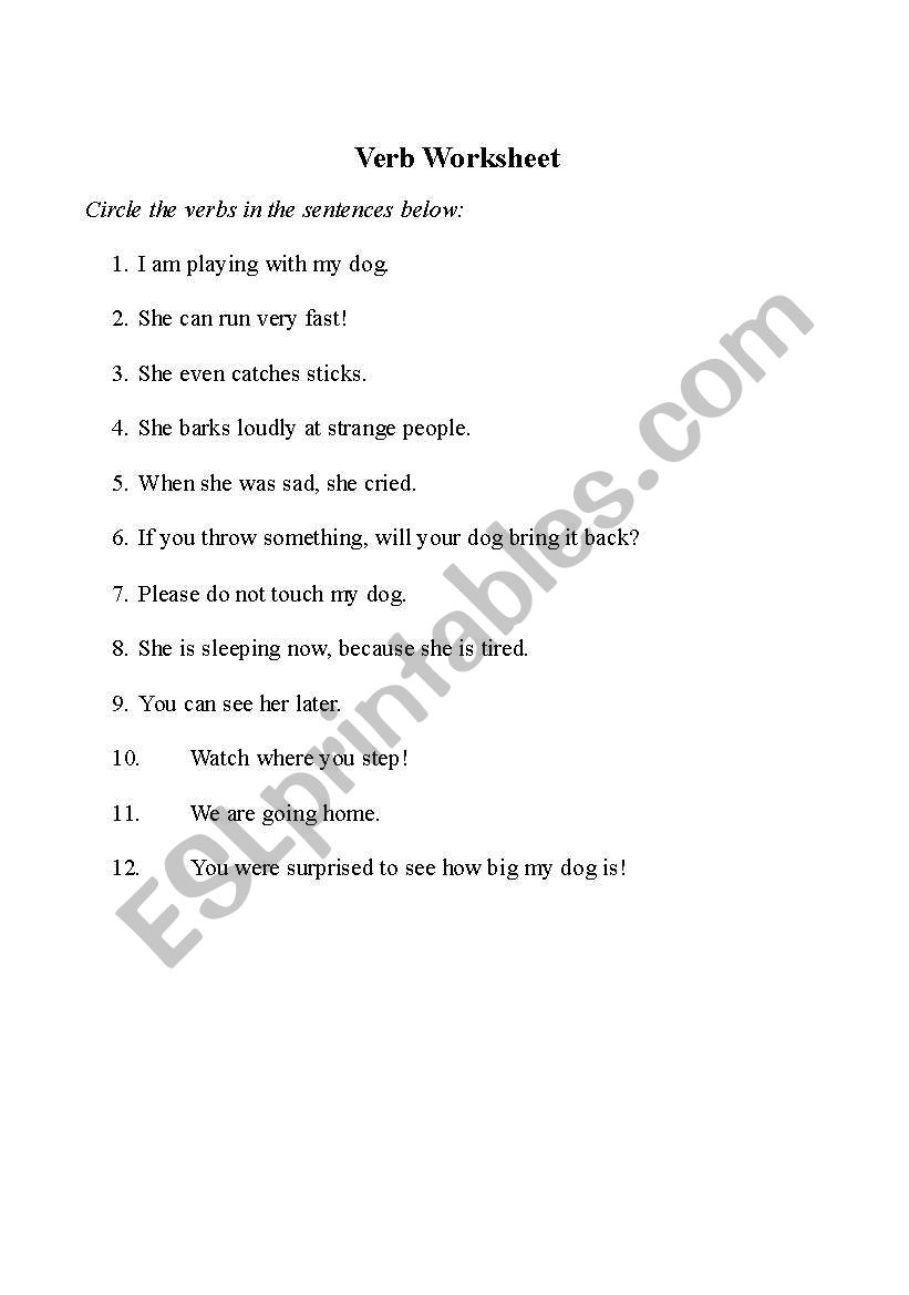 Circle the Verbs worksheet