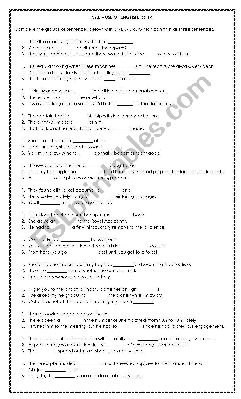 CAE - Use of English Part 4 worksheet