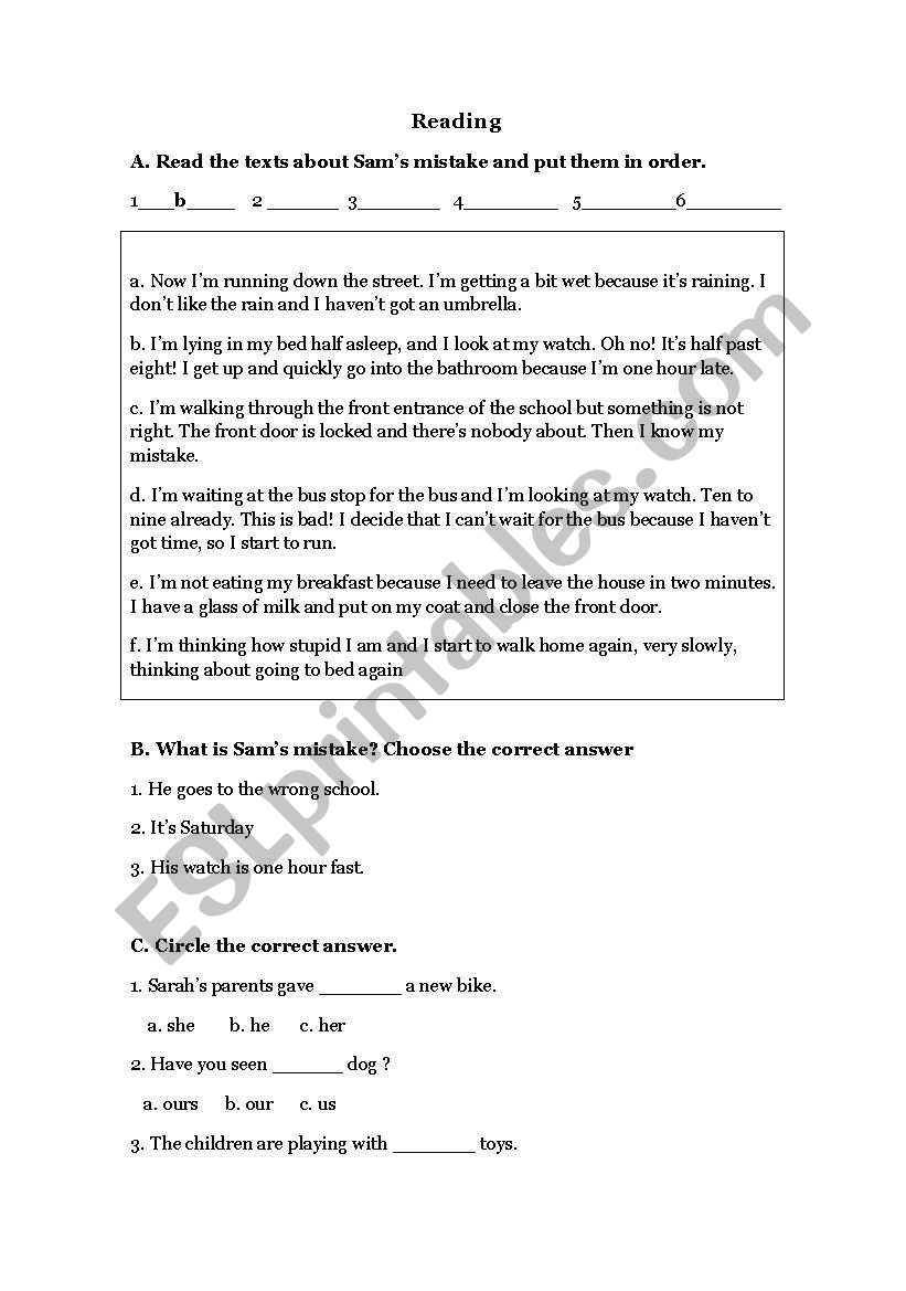 Sam´s Mistake worksheet