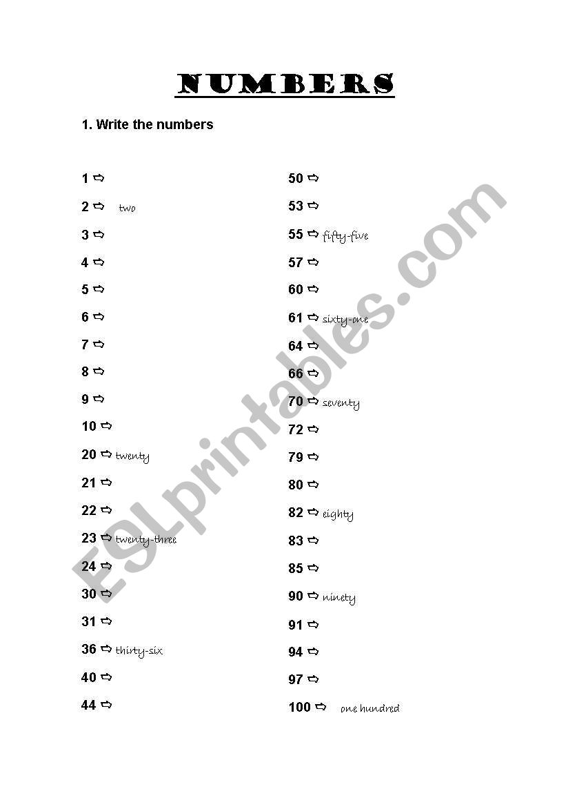 write the numbers worksheet