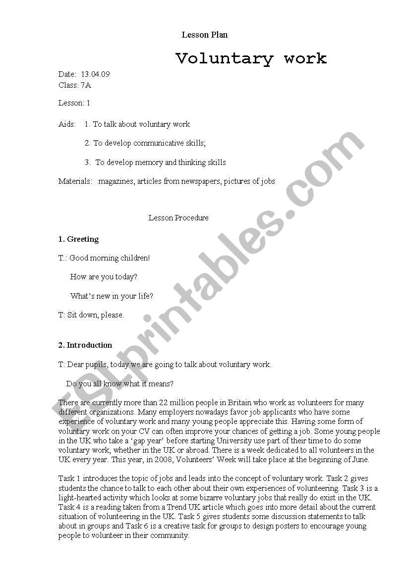 Voluntary work worksheet