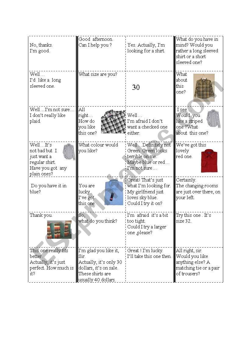 at the clothes shop domino worksheet