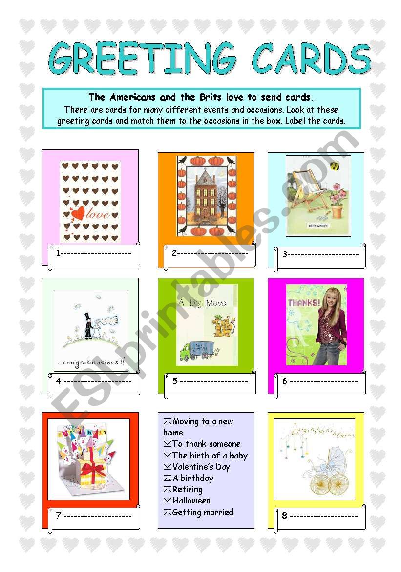 GREETING CARDS worksheet