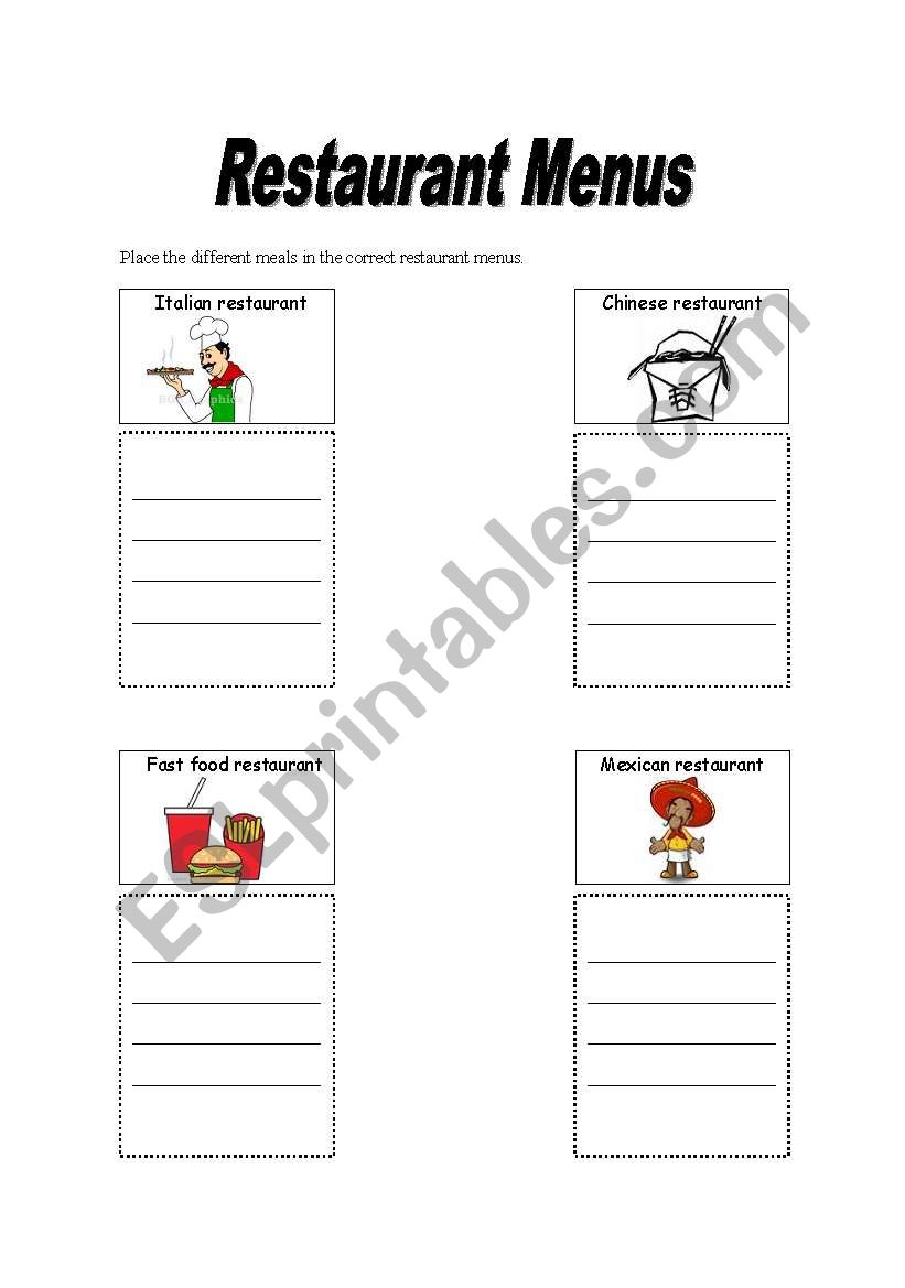 Restaurant Menus Part 1 worksheet