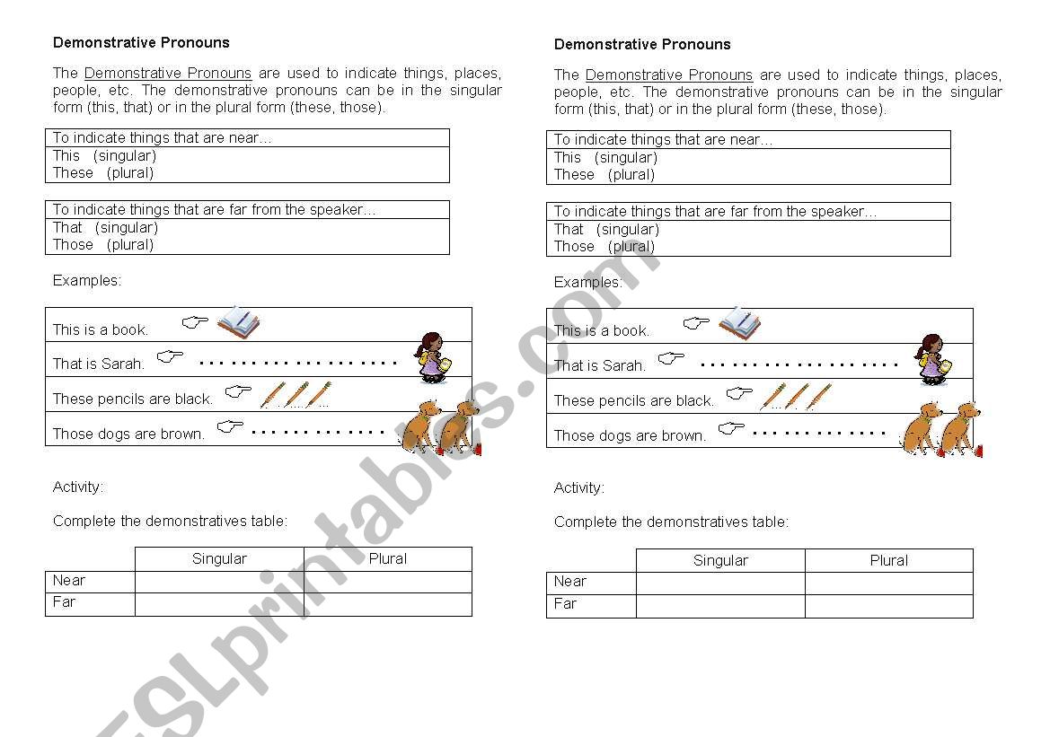 Demonstrative Pronouns worksheet