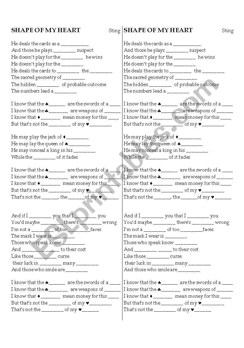 Shape of My Heart worksheet