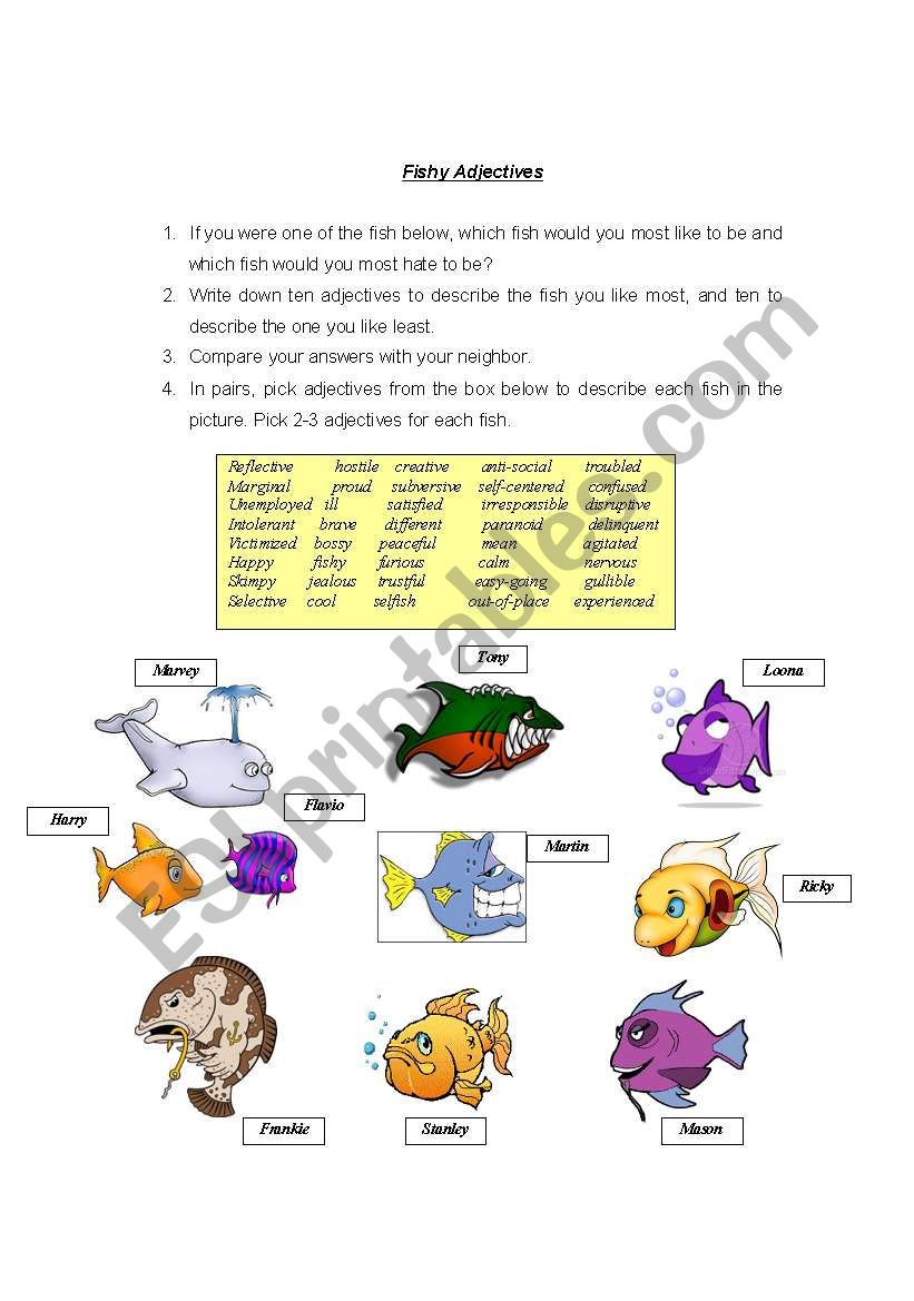Fishy Adjectives worksheet