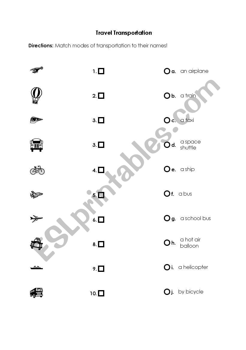 transportations worksheet