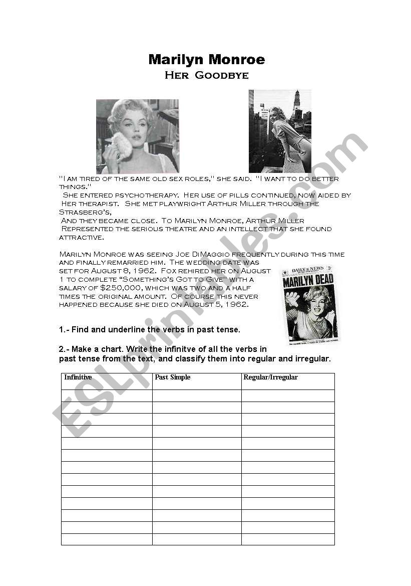 Marilyn Monroe. Her goodbye worksheet