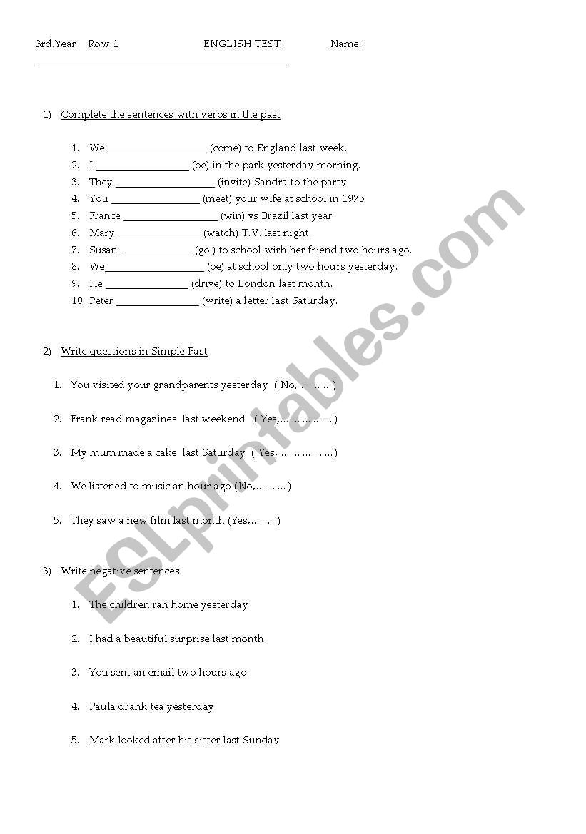 Simple Past Tense worksheet