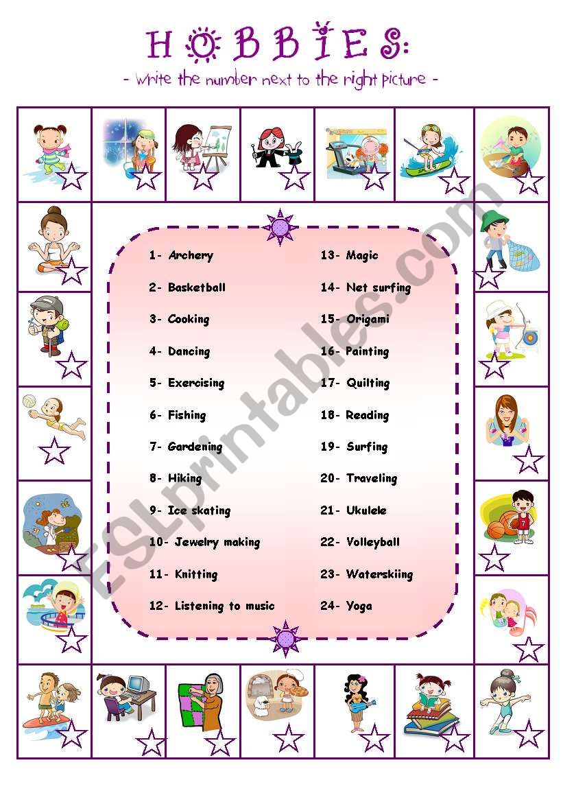 Hobbies in alphabetical order worksheet