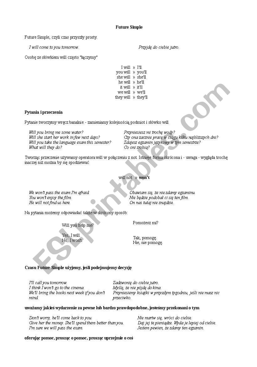 Future simple worksheet