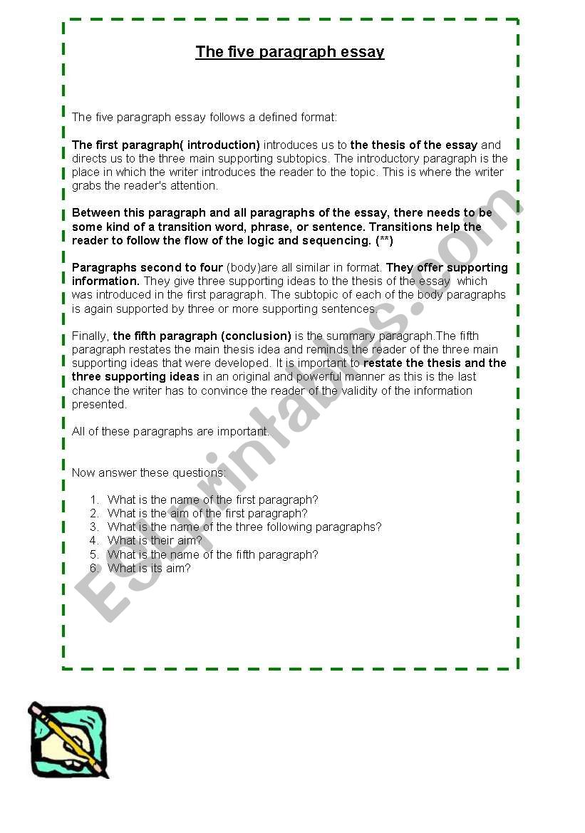 The five paragraph essay worksheet