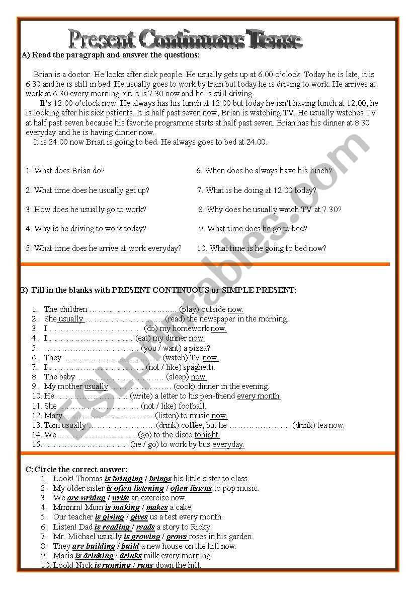 Present Continuous worksheet