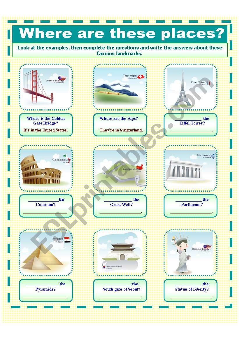 Where are these places ? Landmarks   (2 PAGES)