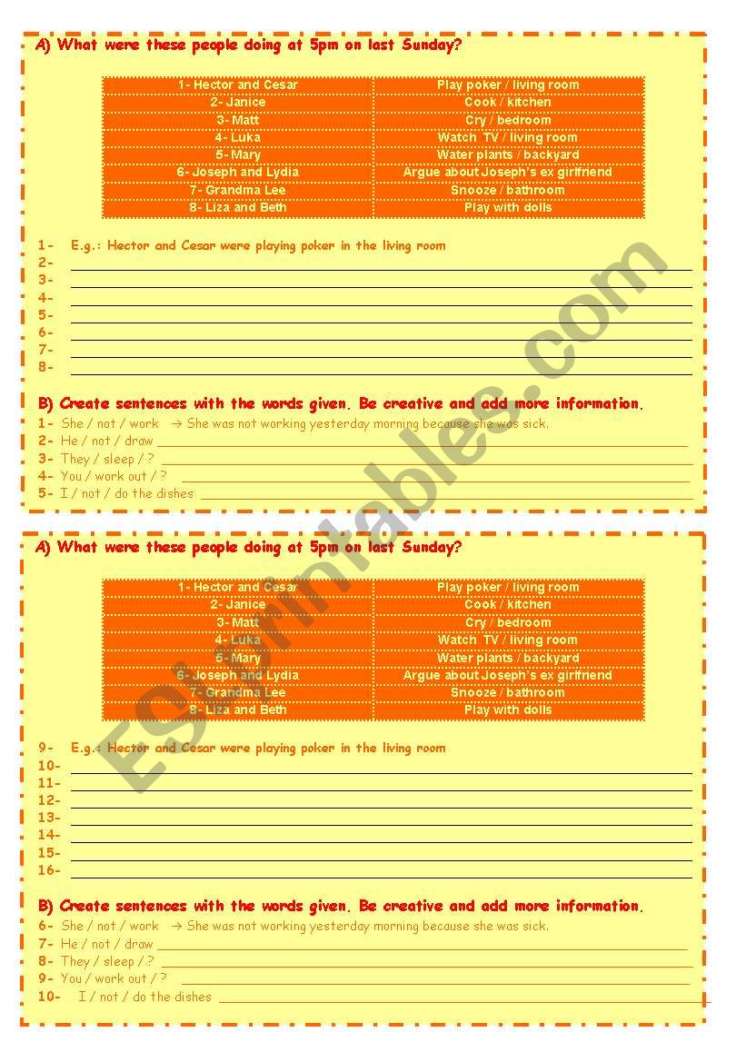 Past Continuous Exercise worksheet