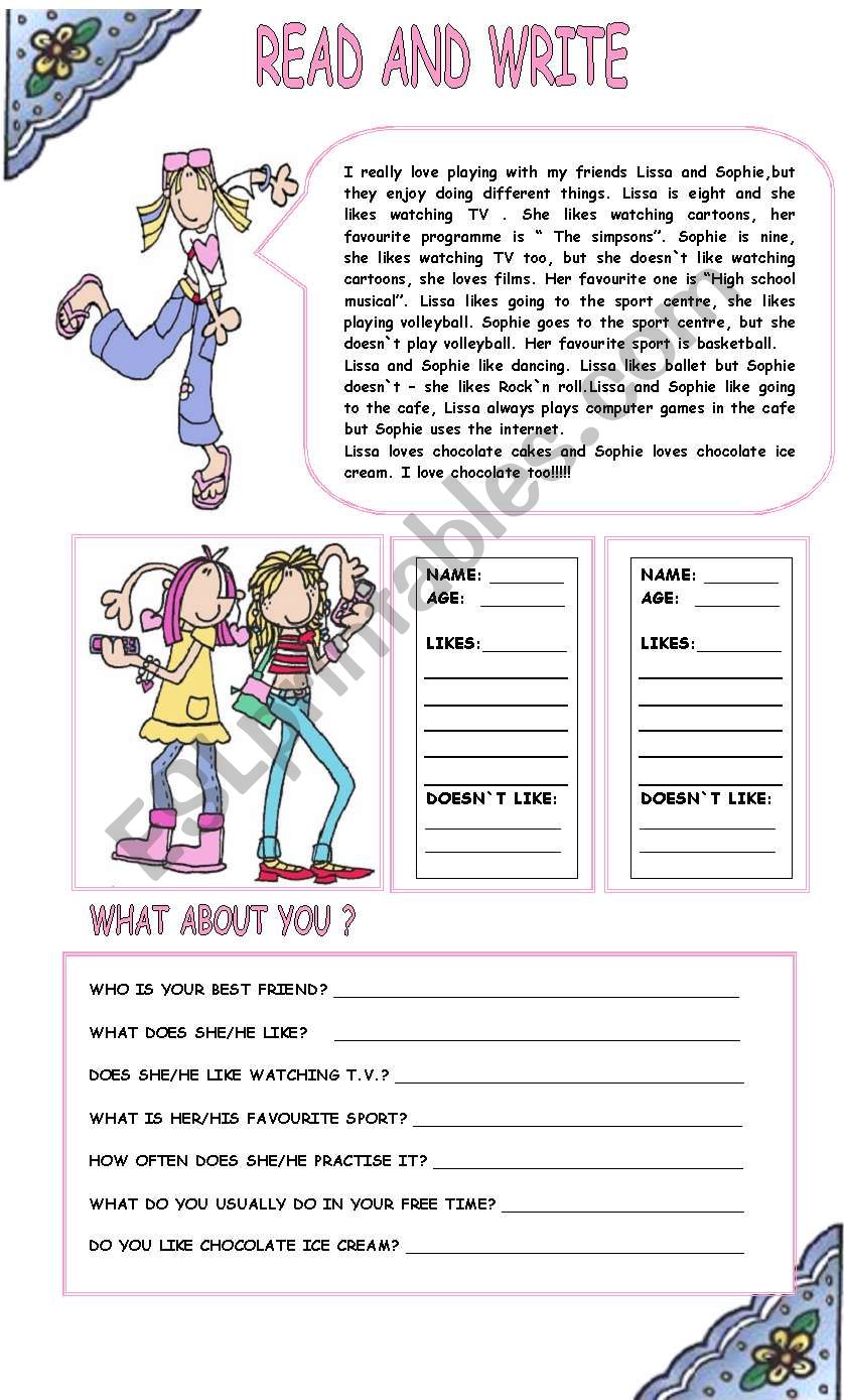 READ AND WRITE worksheet