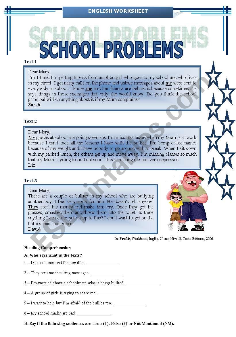 SCHOOL PROBLEMS (BULLYING) worksheet