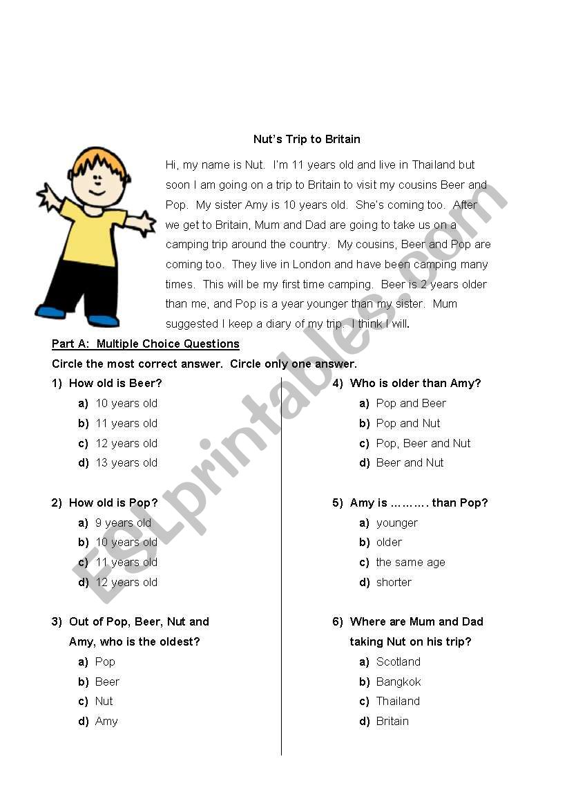 Reading Test: Ages 10-12 worksheet