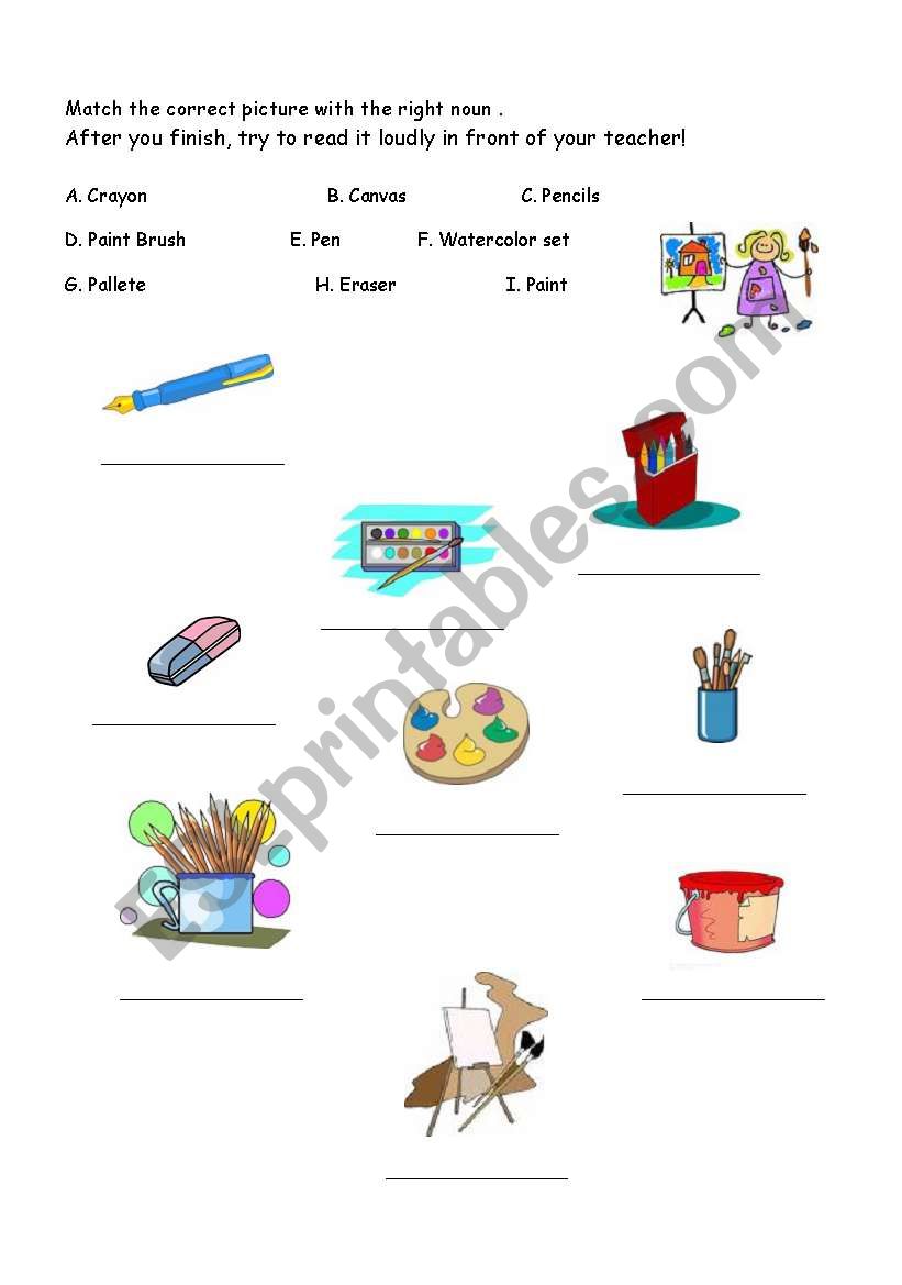 Art Supplies worksheet