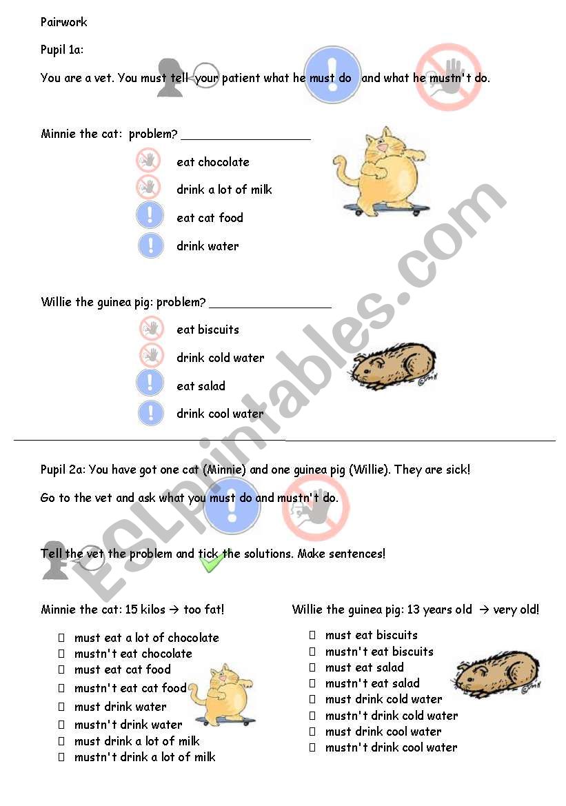 Pairwork - must/mustnt worksheet