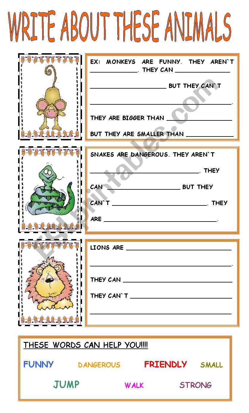 WRITE ABOUT THESE ANIMALS worksheet