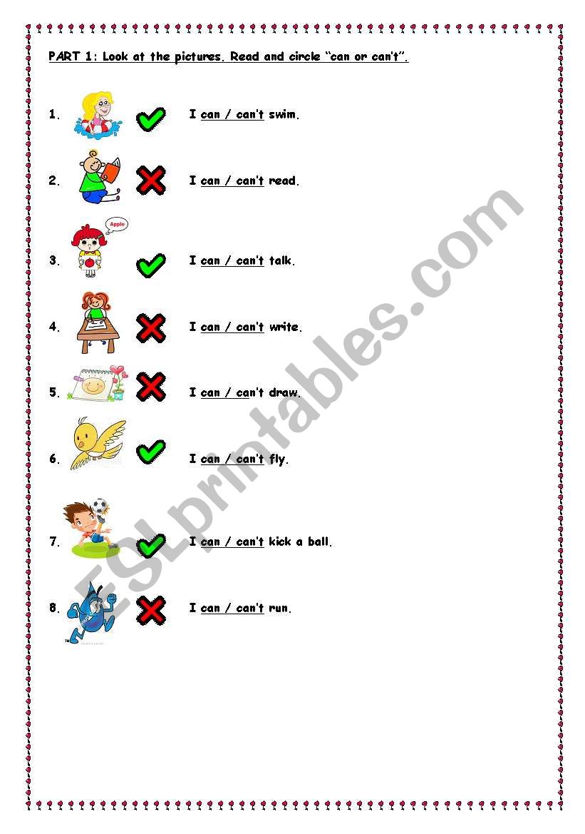 can can Â´t worksheet