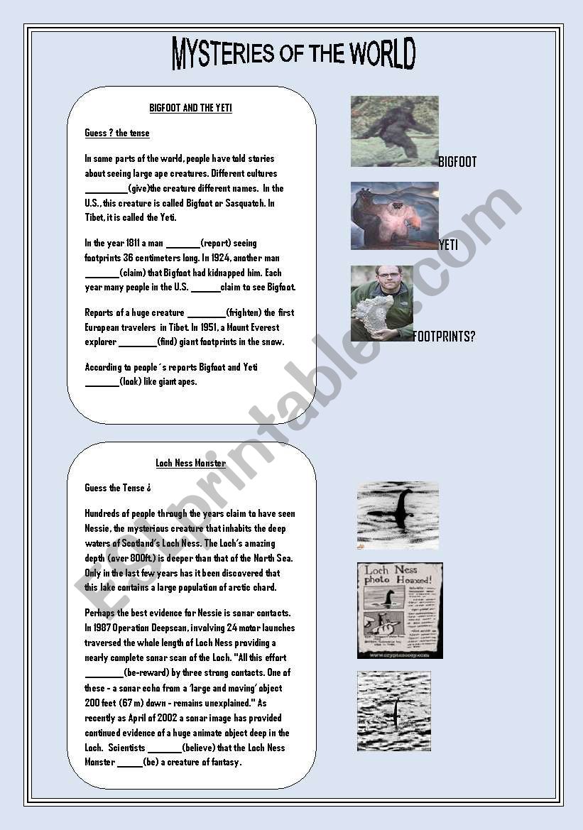 MYSTERIES OF THE WORLD worksheet