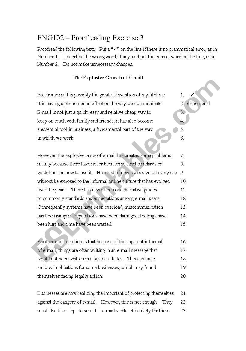 Proofreading Exercise 3 worksheet