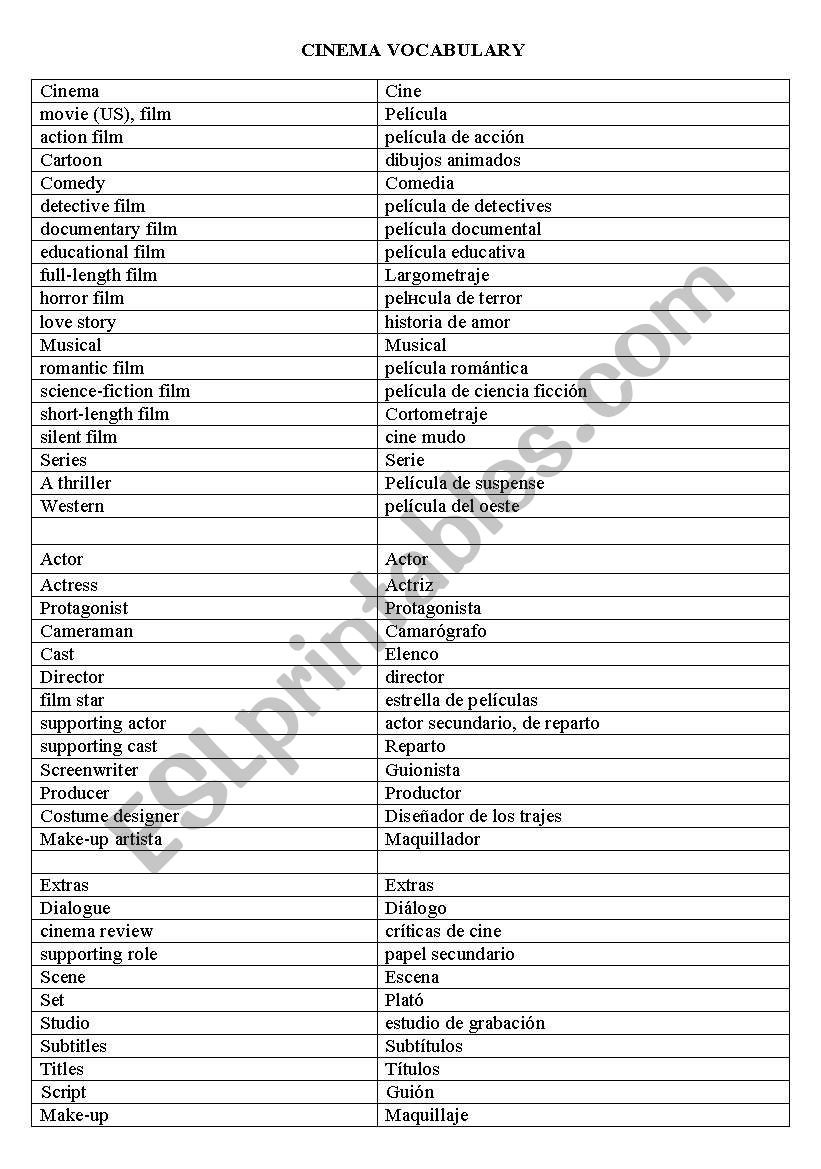 CINEMA worksheet