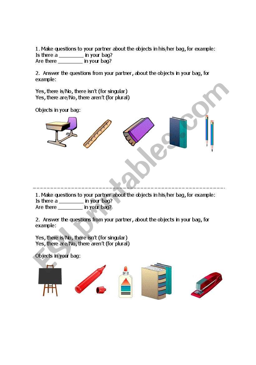 There is/are in a bag worksheet