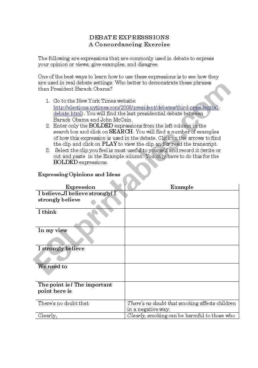 Debate Expressions: A Concordancing Exercise