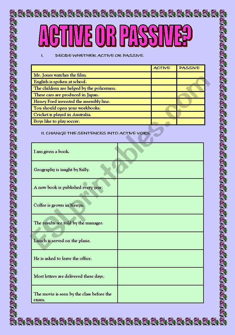 ACTIVE OR PASSIVE? worksheet