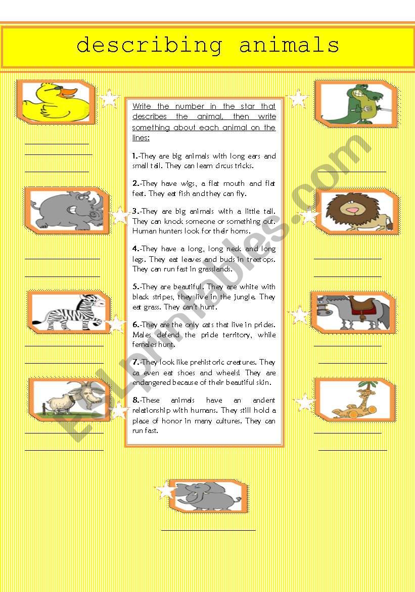 DESCRIBING ANIMALS worksheet