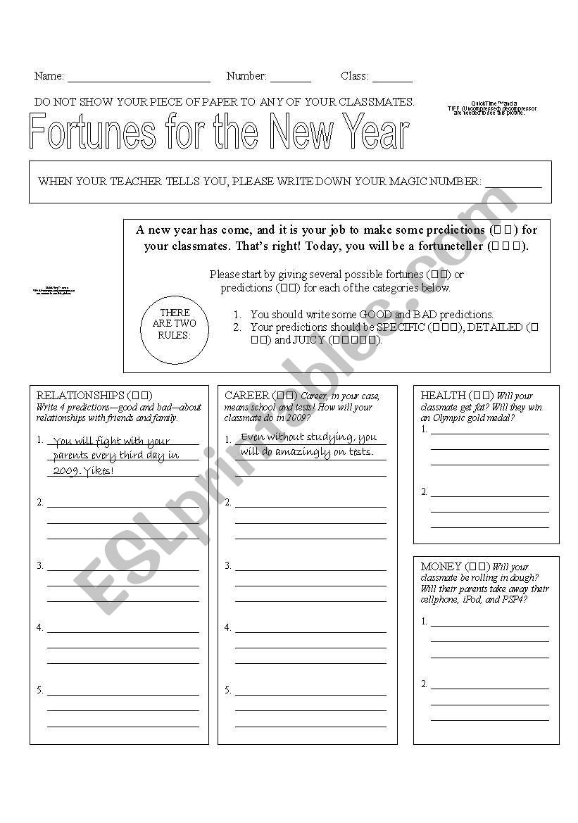 Fortune telling ESL worksheet by laurayo