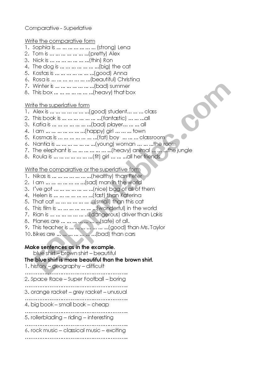 Comparative & Superlative worksheet