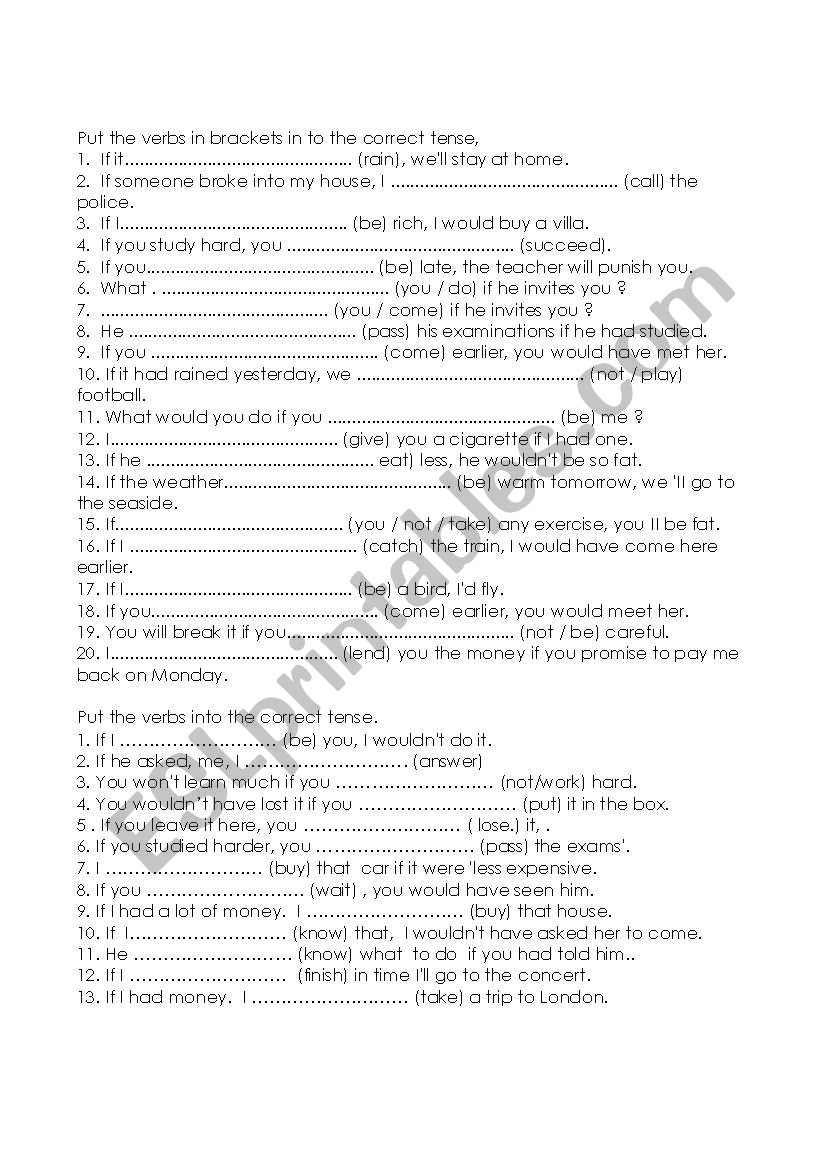 Conditionals worksheet