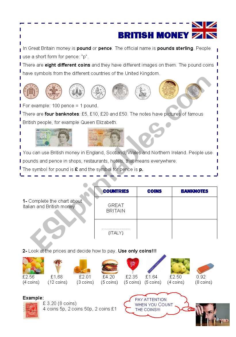 British money worksheet