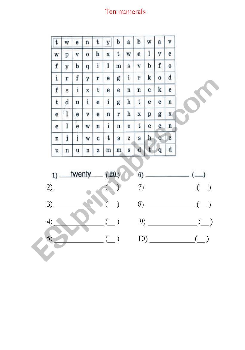 Crossword worksheet