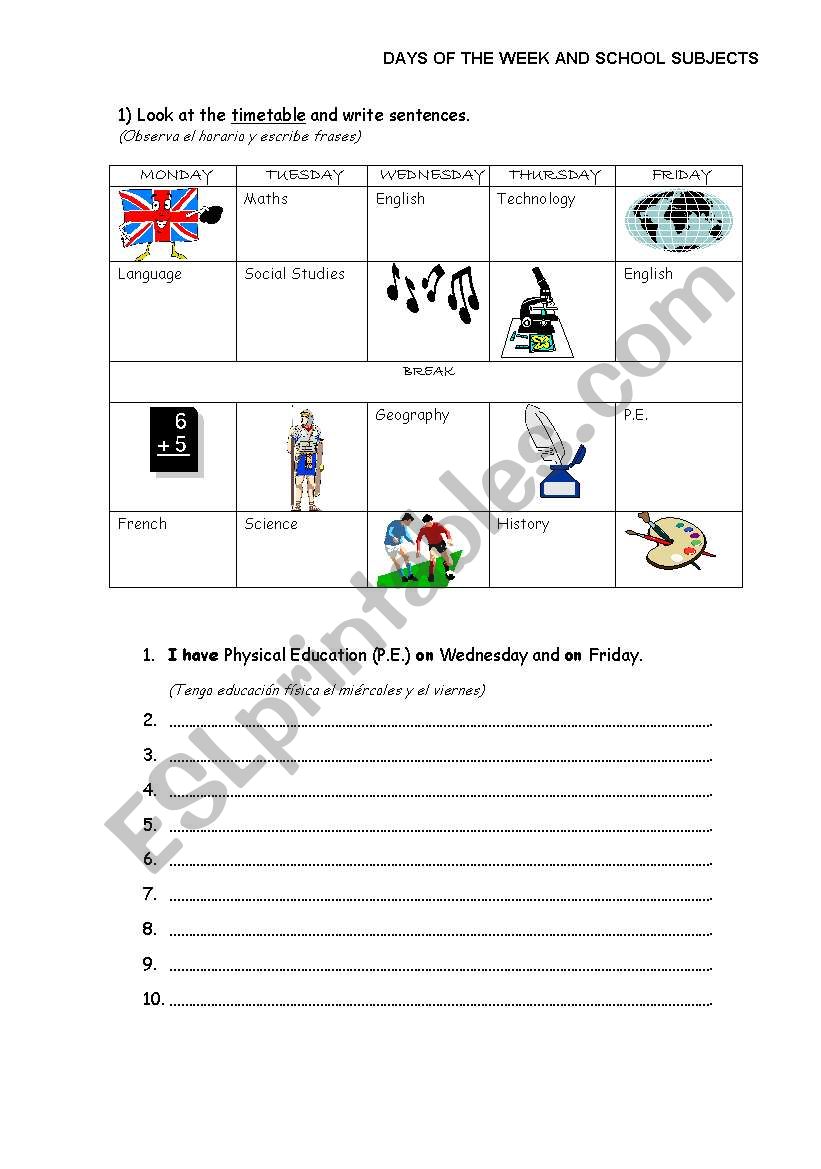 A timetable worksheet