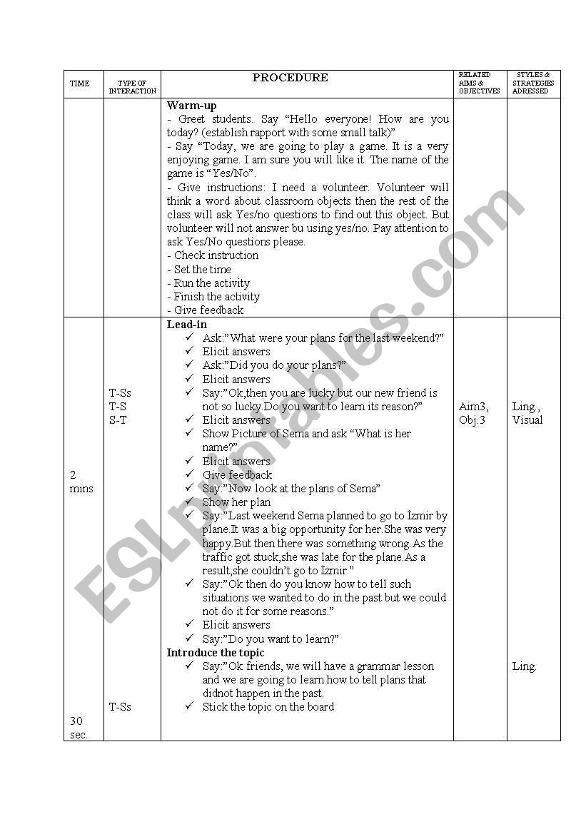 was/were going to (lesson plan)