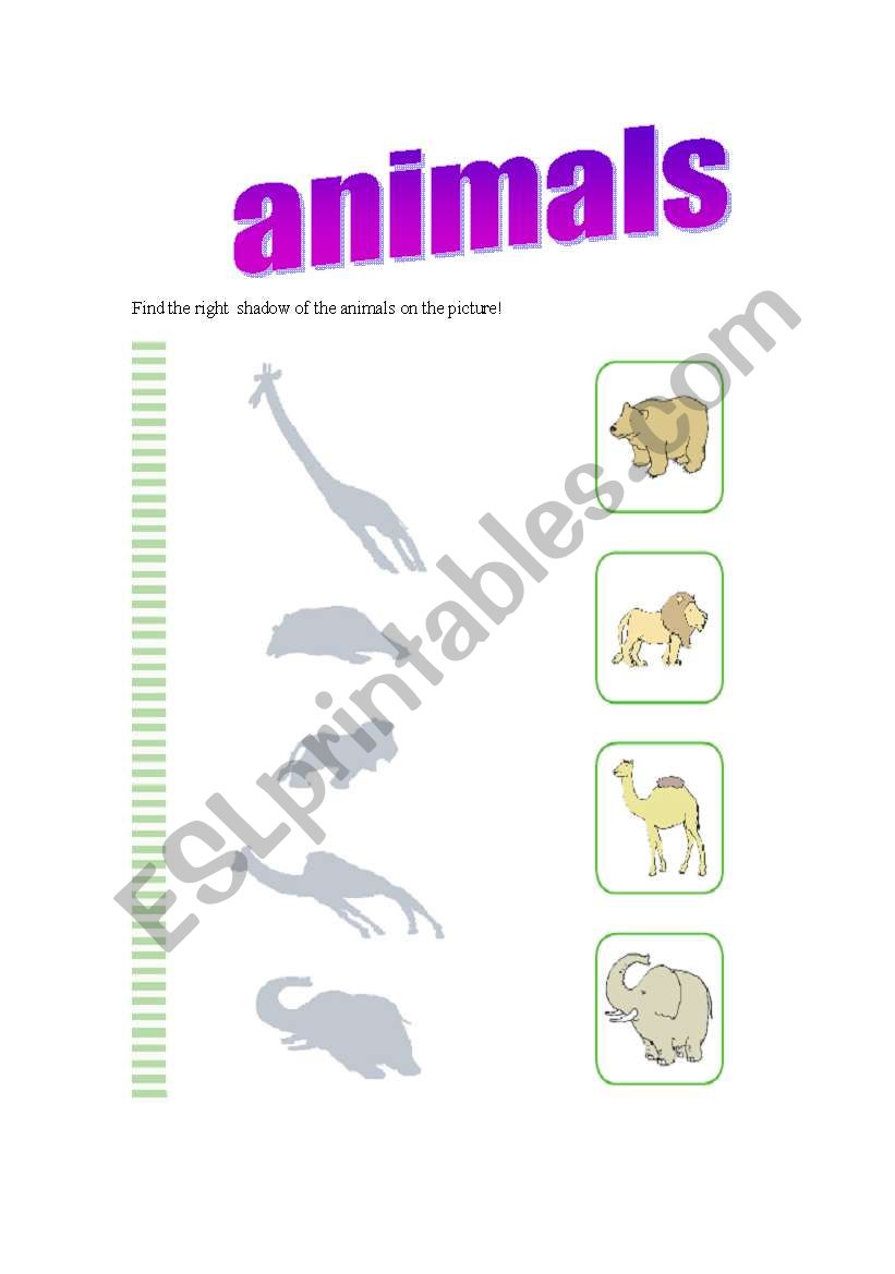 animals shadow worksheet