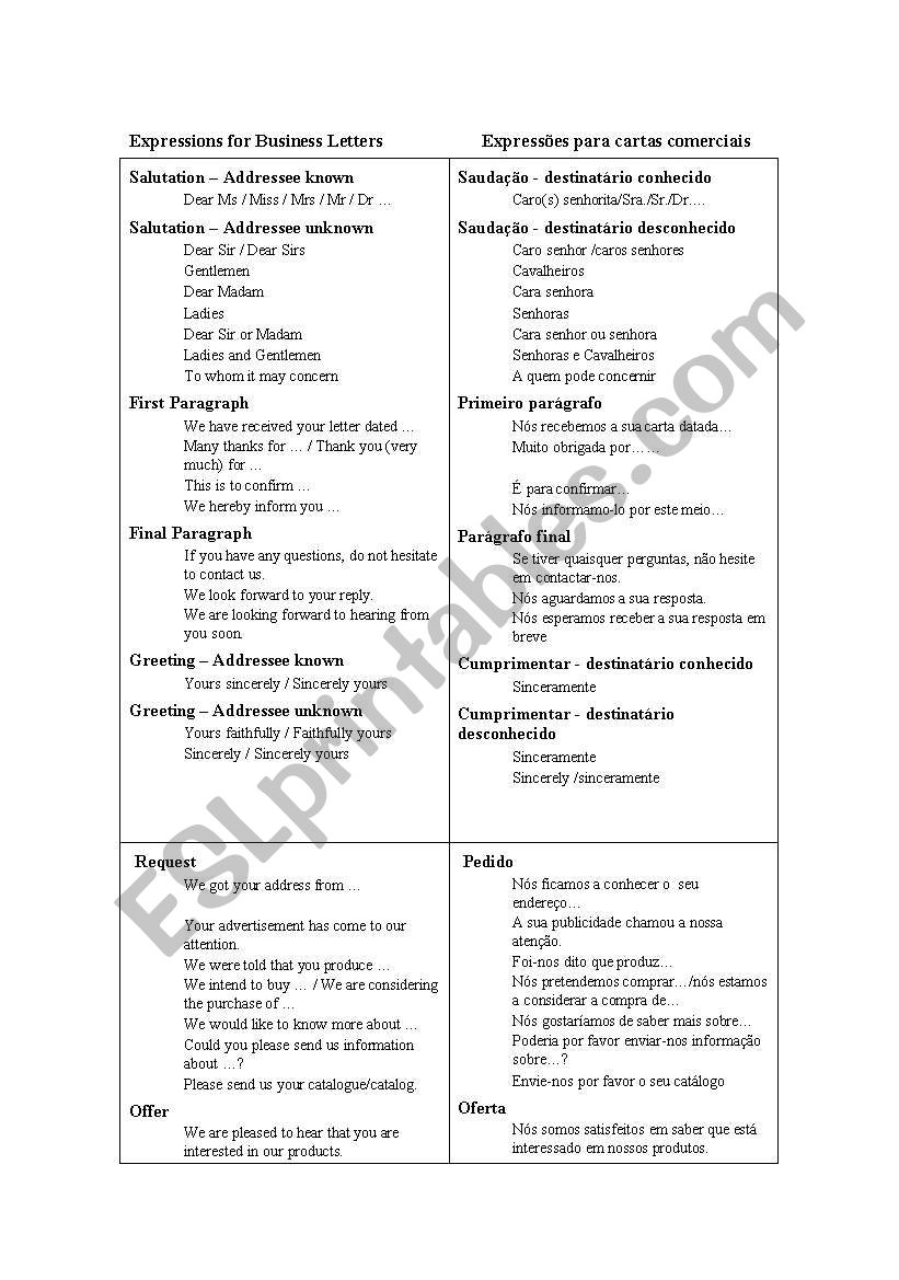 business English  worksheet